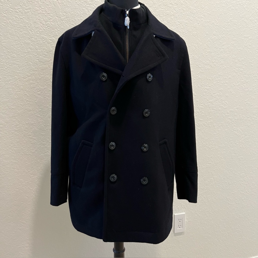 NWOT Joseph Abboud Men's Wool blend Black Peacoat Sz L coastal Winter - Picture 2 of 14